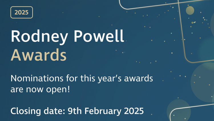 2025 Rodney Powell Awards. Nominations for this year's awards are now open! Closing date: 9th February 2025' The TPT logo is positioned at the top of the post. The text is decoratively positioned on a sparkly navy background